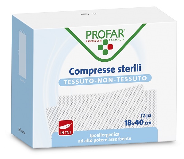 GARZA COMPRESSA TESSUTO NON TESSUTO 18X40 CM 12 PEZZI PROFAR - farmacia187.it