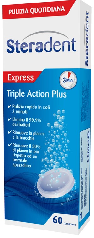 STERADENT TRIPLE ACTION PLUS 60 COMPRESSE PULENTI - farmacia187.it