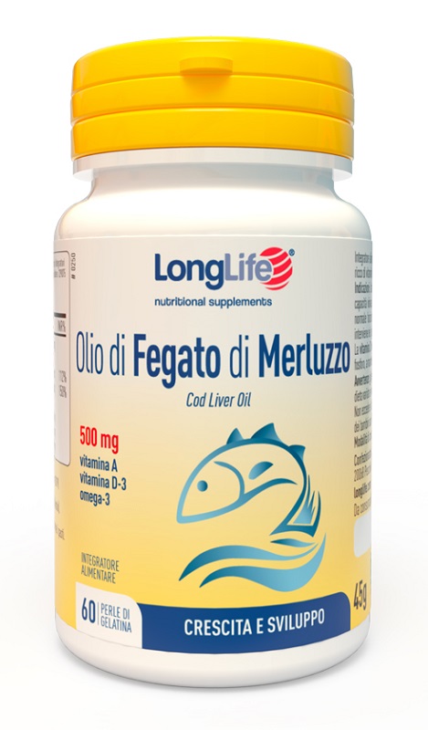 LONGLIFE OLIO FEGATO MERLUZZO 500 MG 60 PERLE IN GELATINA - farmacia187.it