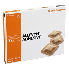 MEDICAZIONE IDROCELLULARE ADESIVA STERILE ALLEVYN ADHESIVE ALTAMENTE ASSORBENTE IN SCHIUMA DI POLIURETANO A STRUTTURA TRISTRATIFICATA 7,5X7,5CM 3 PEZZI - farmacia187.it