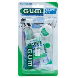 GUM TRAVEL KIT VIAGGIO 1 SPAZZOLINO PIEGHEVOLE GUM TRAVEL + 1 DENTIFRICIO VIAGGIO 12 ML + 1 ROCCHETTO FILO INTERDENTALE 10MT + 2 SCOVOLINI GOMMA GUM SOFT PICKS - farmacia187.it