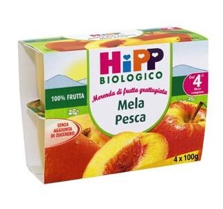 HIPP BIO FRUTTA GRATTUGGIATA MELA PESCA 4X100 G - farmacia187.it