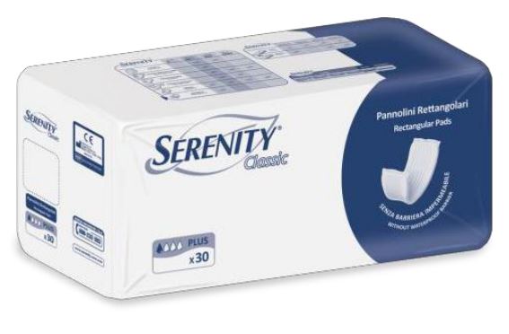 PANNOLONE PER INCONTINENZA RETTANGOLARE SENZA BARRIERA IMPERMEABILE SERENITY CLASSIC 30 PEZZI - farmacia187.it