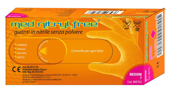 GUANTO MONOUSO IN NITRILE BLU NON STERILE SENZA POLVERE LUNGHEZZA 245 MM MISURA MEDIUM CODICE COLORE ROSA 100 PEZZI - farmacia187.it