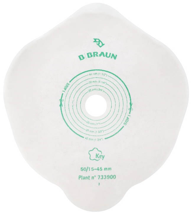 PLACCA PIANA FLEXIMA KEY 40 MM RITAGLIABILE 15-35MM CON PROTETTORE CUTANEO IDROCOLLOIDALE E FLANGIA 5 PEZZI - farmacia187.it