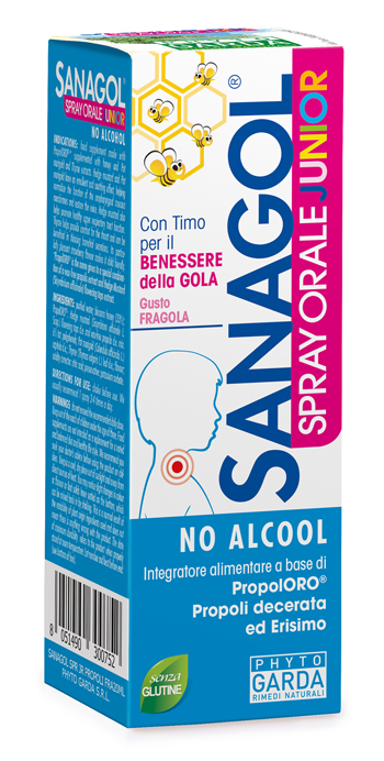 SANAGOL SPRAY JUNIOR PROPOLI FRAGOLA 20 ML - farmacia187.it