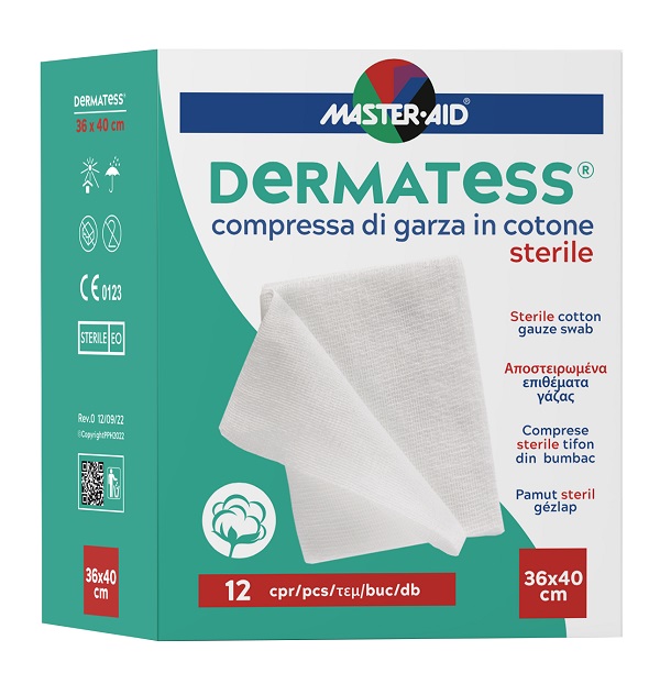 GARZA COMPRESSA MASTER-AID DERMATESS COTONE 36X40CM 12 PEZZI - farmacia187.it
