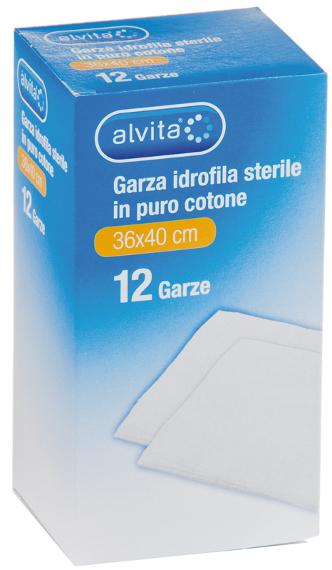 GARZA IDROFILA IN PURO COTONE ALVITA 36X40CM 12 PEZZI - farmacia187.it