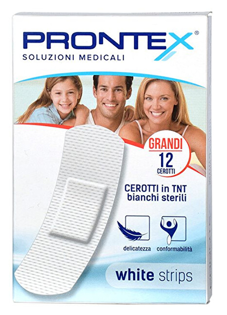 CEROTTO PRONTEX WHITE STRIPS IN TESSUTO NON TESSUTO BIANCO STERILE SCATOLA 12 CEROTTI GRANDI - farmacia187.it