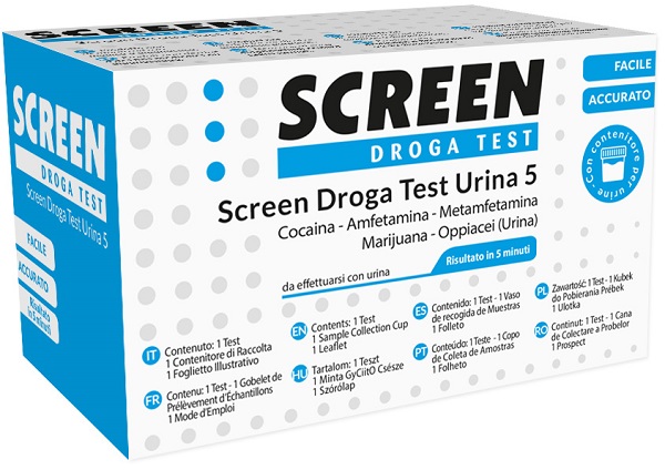 SCREEN DROGA TEST 5 DROGHE TEST ANTIDROGA CON CONTENITORE URINA - farmacia187.it
