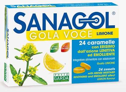 SANAGOL GOLA VOCE SENZA ZUCCHERO LIMONE 24 CARAMELLE - farmacia187.it