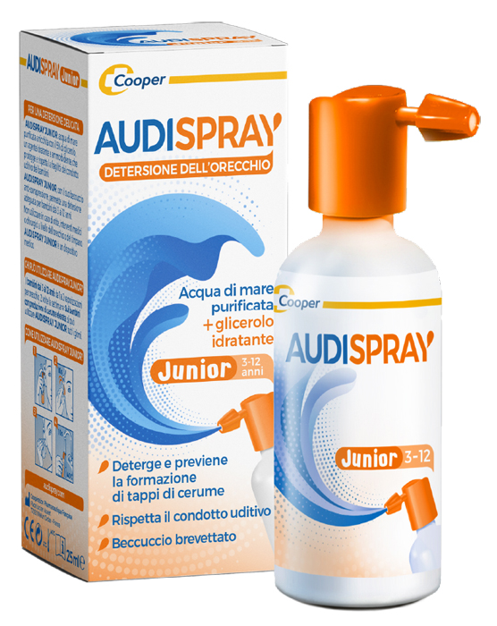 SOLUZIONE DI ACQUA DI MARE IPERTONICO AUDISPRAY JUNIOR IGIENE ORECCHIO SPRAY SENZA GAS 25 ML - farmacia187.it