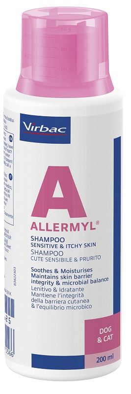 ALLERMYL SHAMPOO PER CUTE SENSIBILE E PRURITO CANE E GATTO 200 ML - farmacia187.it