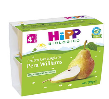 HIPP BIO HIPP BIO FRUTTA GRATTUGGIATA PERA WILLIAMS 4X100 G - farmacia187.it