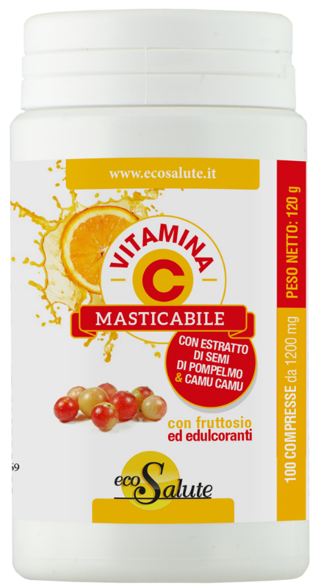 VITAMINA C MASTICABILE CON ESTRATTO DI SEMI DI POMPELMO + CAMU CAMU 100 COMPRESSE BARATTOLO 120 G - farmacia187.it