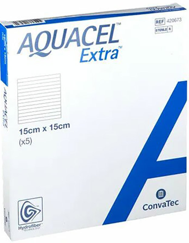 MEDICAZIONE IN HYDROFIBER E IONI ARGENTO INTESSUTA IN LYOCELL AQUACEL AG EXTRA DRS 15X15CM 5 PEZZI - farmacia187.it