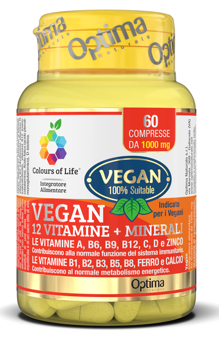 COLOURS OF LIFE VEGAN 12 VITAMINE + 3 MINERALI 60 COMPRESSE - farmacia187.it