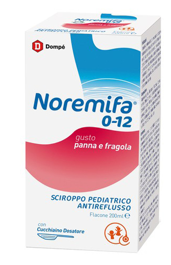 SCIROPPO PEDIATRICO ANTIREFLUSSO NOREMIFA 0-12 FLACONE 200 ML GUSTO PANNA E FRAGOLA - farmacia187.it