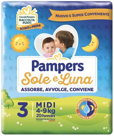 PANNOLINO PER BAMBINO PAMPERS SOLE & LUNA MIDI 20 PEZZI - farmacia187.it
