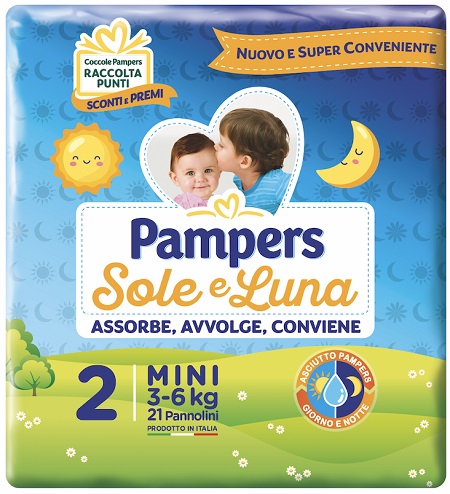 PANNOLINO PER BAMBINO PAMPERS SOLE & LUNA FLASH MINI 21 PEZZI - farmacia187.it