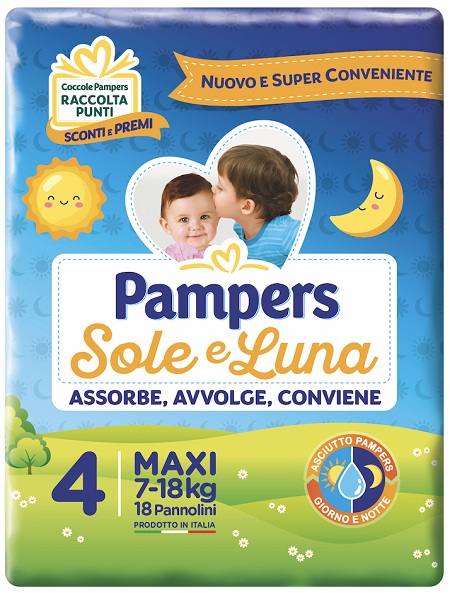 PANNOLINO PER BAMBINO PAMPERS SOLE & LUNA MAXI 18 PEZZI - farmacia187.it