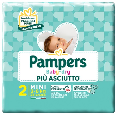 PANNOLINI PER BAMBINI PAMPERS BABY DRY DOWNCOUNT NO FLASH MINI 24 PEZZI BUONO SCONTO - farmacia187.it