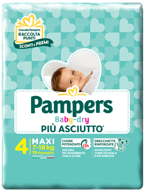PANNOLINI PER BAMBINI PAMPERS BABY DRY DOWNCOUNT NO FLASH MAXI 19 PEZZI - farmacia187.it