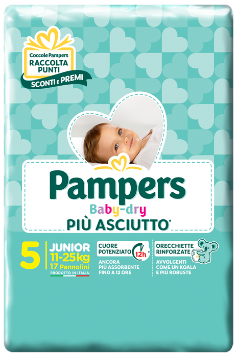 PANNOLINI PER BAMBINI PAMPERS BABY DRY DOWNCOUNT NO FLASH JUNIOR 17 PEZZI - farmacia187.it