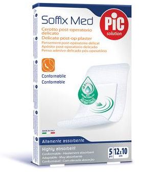 CEROTTO PIC SOFFIX MED IN TNT CON TAMPONE CENTRALE ASSORBENTE STERILE MONOUSO 10X12 CM ANTIBATTERICO 5 PEZZI - farmacia187.it