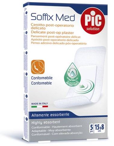 CEROTTO PIC SOFFIX MED IN TNT CON TAMPONE CENTRALE ASSORBENTE STERILE MONOUSO 15X8 CM ANTIBATTERICO 5 PEZZI - farmacia187.it