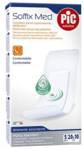 CEROTTO PIC SOFFIX MED IN TNT CON TAMPONE CENTRALE ASSORBENTE STERILE MONOUSO 10X20 CM ANTIBATTERICO 5 PEZZI - farmacia187.it