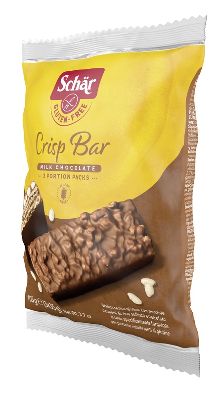 SCHAR CRISP BAR WAFERS CON NOCCIOLE RICOPERTI DI RISO SOFFIATO E CIOCCOLATO AL LATTE 3 PORZIONI DA 35 G - farmacia187.it