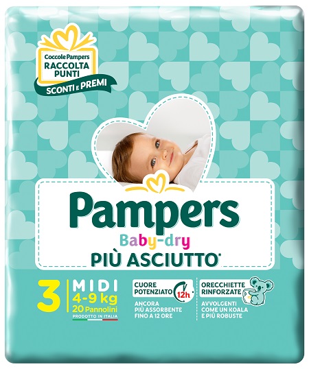 PAMPERS BABY DRY DOWNCOUNT MIDI 20 PEZZI - farmacia187.it