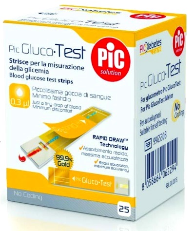 STRISCE MISURAZIONE GLICEMIA PIC GLUCOTEST 25 PEZZI - farmacia187.it