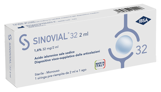 SIRINGA INTRA-ARTICOLARE SINOVIAL 32 ACIDO IALURONICO SALE SODICO 1,6% 32MG/2ML 2ML + AGO 21 GAUGE - farmacia187.it