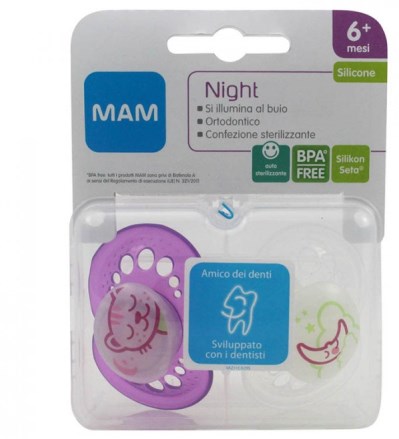 MAM NIGHT SUCCHIETTO 6+ SILICONE CONFEZIONE DOPPIA - farmacia187.it