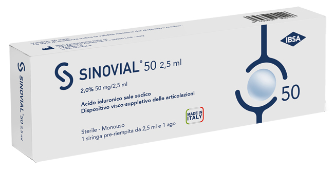 SIRINGA INTRA-ARTICOLARE SINOVIAL 50 ACIDO IALURONICO SALE SODICO 2% 50MG/2,5ML 2,5ML + AGO 21 GAUGE - farmacia187.it