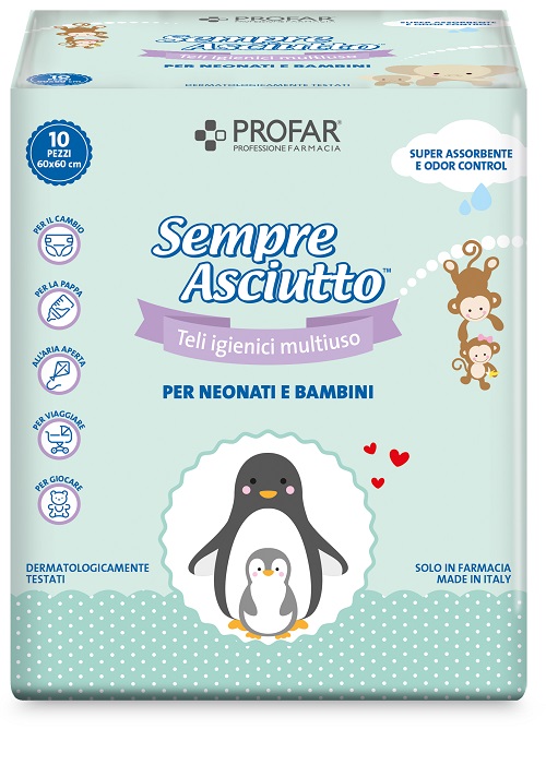 TELO IGIENICO MULTIUSO PROFAR SEMPRE ASCIUTTO PER NEONATI E BAMBINI 60X60CM 10 PEZZI - farmacia187.it