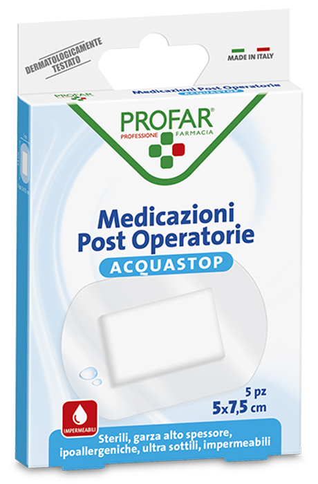 ACQUASTOP MEDICAZIONE POST OPERATORIA 5X7,5 CM PROFAR MED 5 PEZZI - farmacia187.it