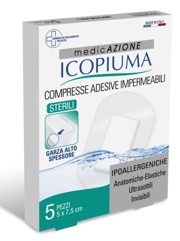 ICOPIUMA GARZA COMPRESSA MEDICATA POSTOPERATORIA 5X7,5 CM 5 PEZZI - farmacia187.it