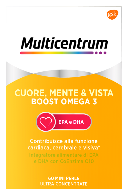 MULTICENTRUM CUORE MENTE E VISTA BOOST OMEGA 3 60 MINI PERLE - farmacia187.it
