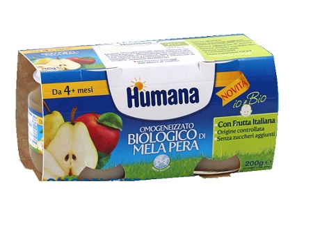 HUMANA OMOGENEIZZATO MELA/PERA BIO 2 VASETTI 100 G - farmacia187.it