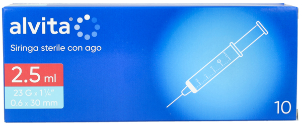 SIRINGA PER INFUSIONE E IRRIGAZIONE ALVITA 2,5 ML CON AGO 23 GAUGE 1 1/4 0,6X30 MM 10 PEZZI - farmacia187.it