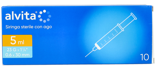 SIRINGA PER INFUSIONE E IRRIGAZIONE ALVITA 5 ML CON AGO 23 GAUGE 1 1/4 0,6X30 MM 10 PEZZI - farmacia187.it