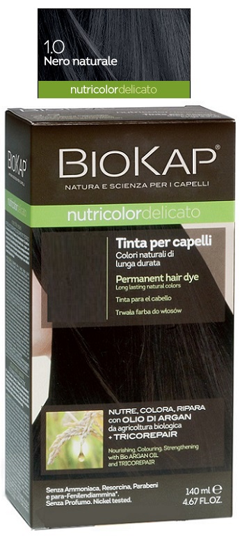 BIOKAP NUTRICOLOR DELICATO 1,0 NERO NATURALE TINTA TUBO + FLACONE - farmacia187.it