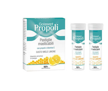 GOLASEPT PROPOLI 24 COMPRESSE MASTICABILI MIELE LIMONE - farmacia187.it