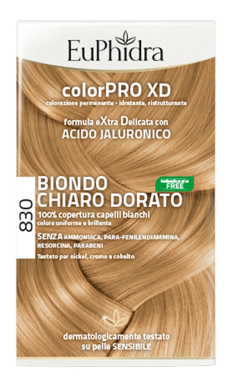 EUPHIDRA COLORPRO XD 830 BIONDO CHIARO DORATO GEL COLORANTE CAPELLI IN FLACONE + ATTIVANTE + BALSAMO + GUANTI - farmacia187.it