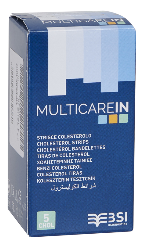 TEST COLESTEROLEMIA MULTICARE IN COLESTEROLO IN STRISCE CON ASPIRAZIONE CAPILLARE 5 PEZZI - farmacia187.it
