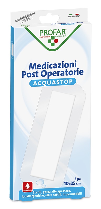 ACQUASTOP MEDICAZIONE POST OPERATORIA PROFAR MED 10X25 CM 3 PEZZI - farmacia187.it