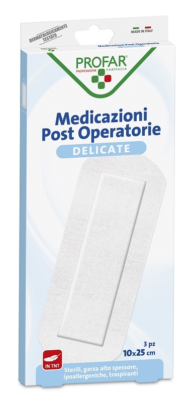 MEDICAZIONE POST OPERATORIA STERILE GARZA ANTIADERENTE 10X25 CM 3 PEZZI PROFAR - farmacia187.it